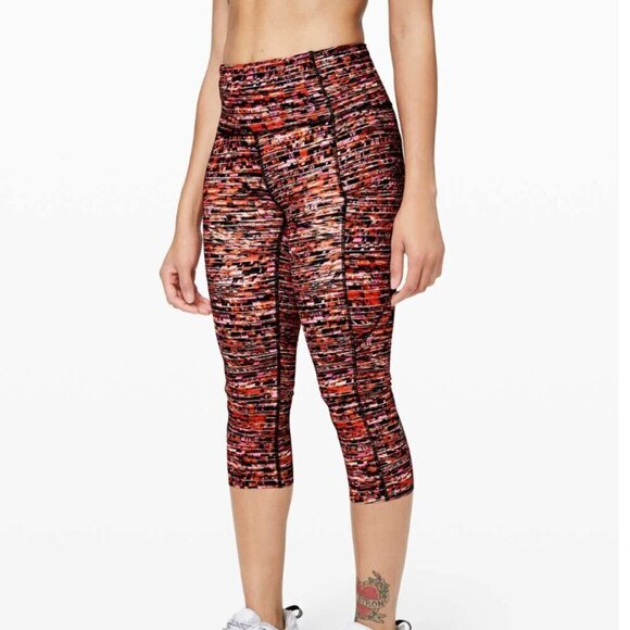 Lululemon Fast and Free Crop II 19" *Nulux Flash Pleat Orange Multi - Picture 6 of 6